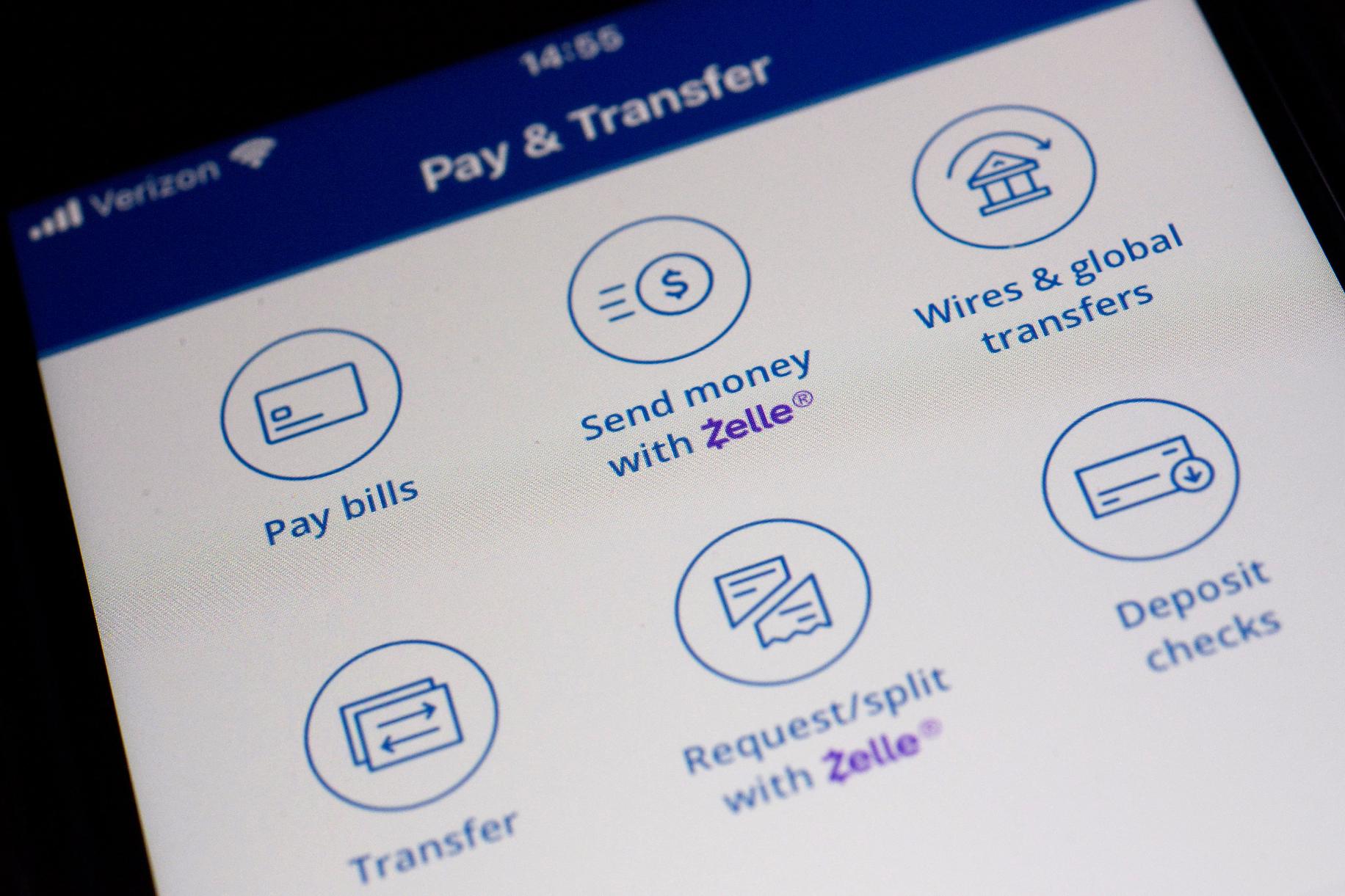 FILE - Options to use the Zelle payments network are seen on a mobile banking app in New York, Dec. 20, 2024. (AP Photo/Patrick Sison, File)