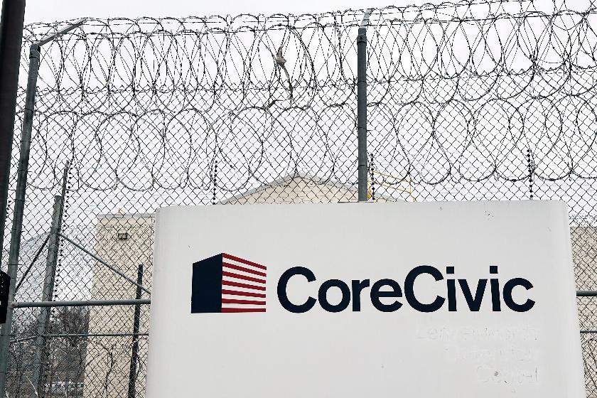 FILE - CoreCivic's shuttered prison, the Midwest Regional Reception Center, is seen on March 3, 2025, in Leavenworth, Kansas. (AP Photo/Nick Ingram, File)
