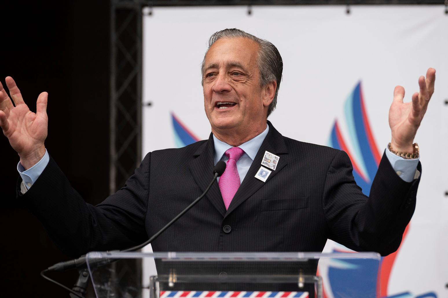 FILE - Postmaster General David Steiner speaks at an event marking the 250th anniversary of postal service's founding, July 23, 2025, in Washington. (AP Photo/Cliff Owen, File)