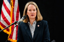 FILE - Arizona Attorney General Kris Mayes speaks at the Arizona State Prison, March 19, 2025, in Florence, Ariz. (AP Photo/Darryl Webb, File)