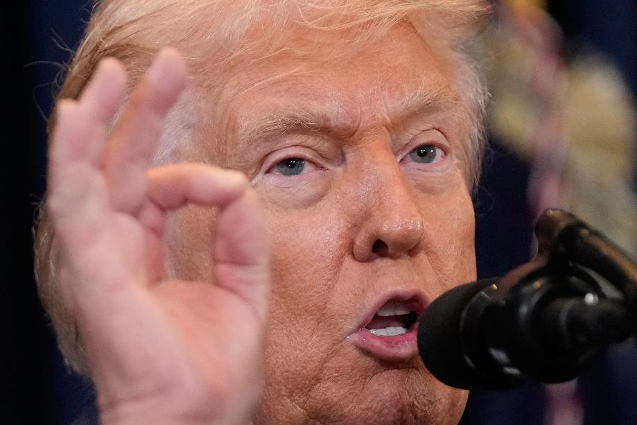 President Donald Trump speaks at a news conference, Monday, March 9, 2026, at Trump National Doral Miami in Doral, Fla. (AP Photo/Mark Schiefelbein)