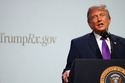 President Donald Trump speaks about prescription drug prices in the South Court Auditorium in the Eisenhower Executive Office Building on the White House campus, Monday, May 18, 2026, in Washington. (AP Photo/Julia Demaree Nikhinson)