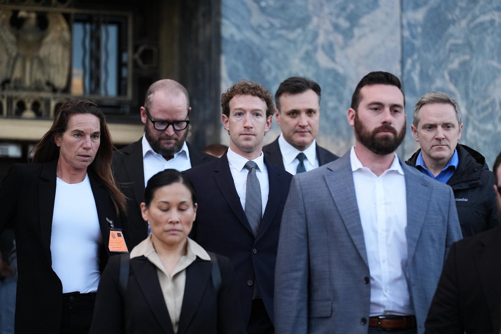 Meta CEO Mark Zuckerberg leaves after testifying in a landmark trial over whether social media platforms deliberately addict and harm children, Wednesday, Feb. 18, 2026, in Los Angeles. (AP Photo/Damian Dovarganes)
