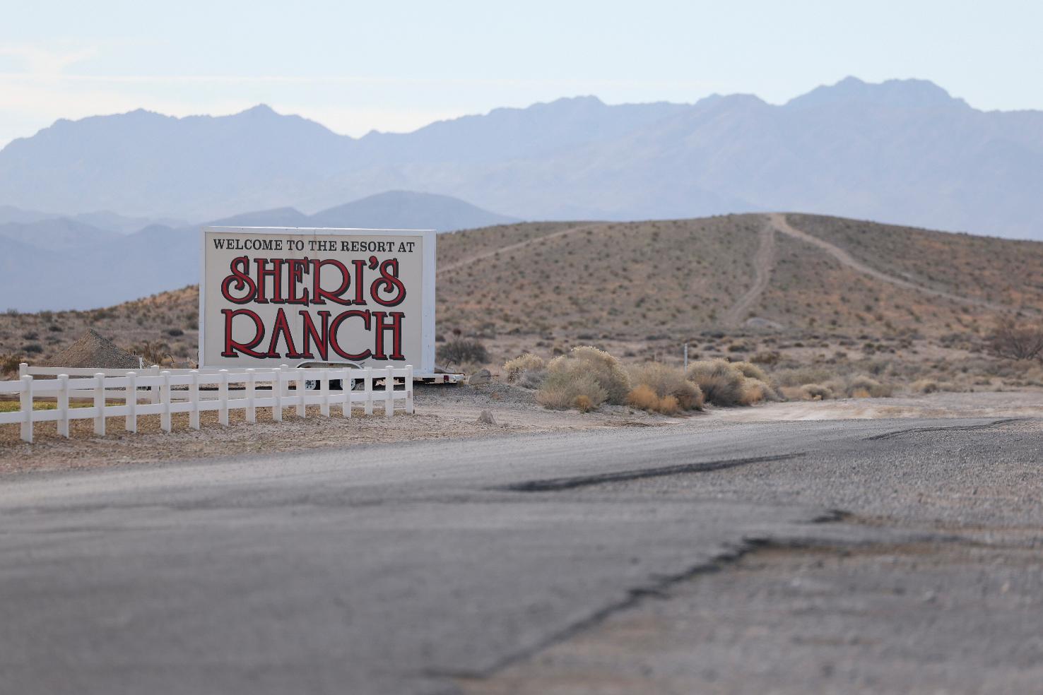 A sign welcomes visitors to Sheri's Ranch, a brothel, on Thursday, Feb. 12, 2026, in Pahrump, Nev. (AP Photo/Ian Maule)