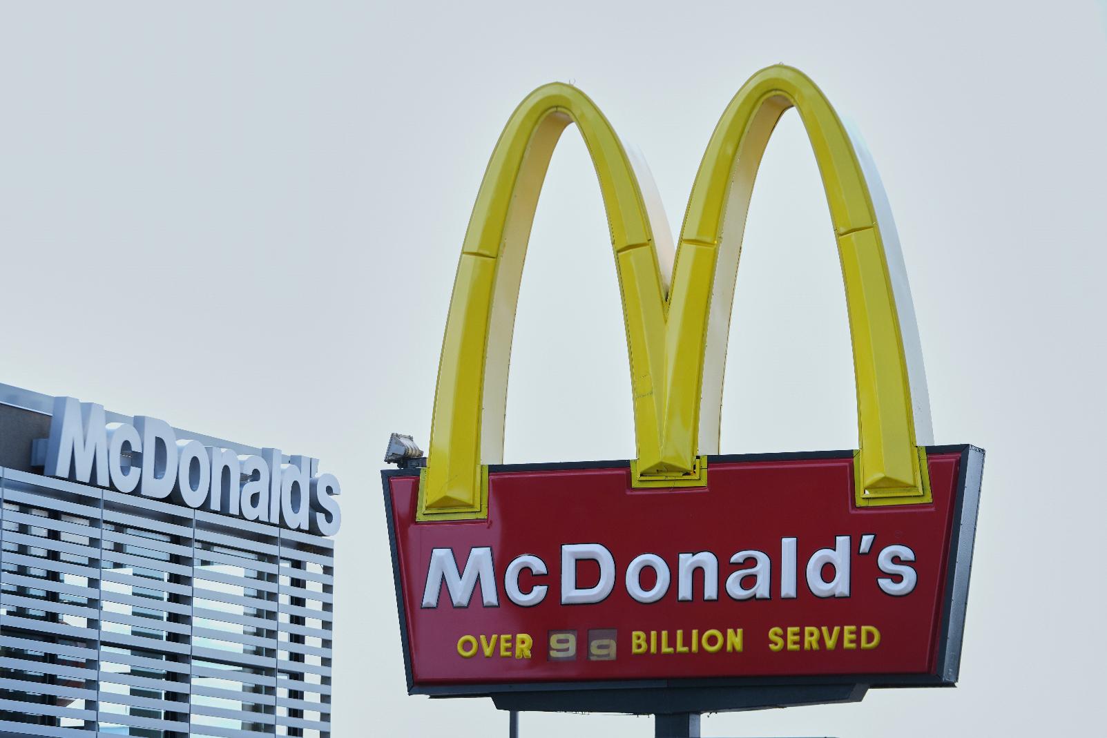 FILE - A McDonald's logo is shown at a restaurant in Warren, Mich., Tuesday, Sept. 2, 2025. (AP Photo/Paul Sancya, file)
