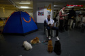 Jewish men covered in prayer shawls pray in an underground parking garage as a precaution against possible Iranian missile attacks, in Tel Aviv, Israel, Tuesday, March 3, 2026. (AP Photo/Oded Balilty)