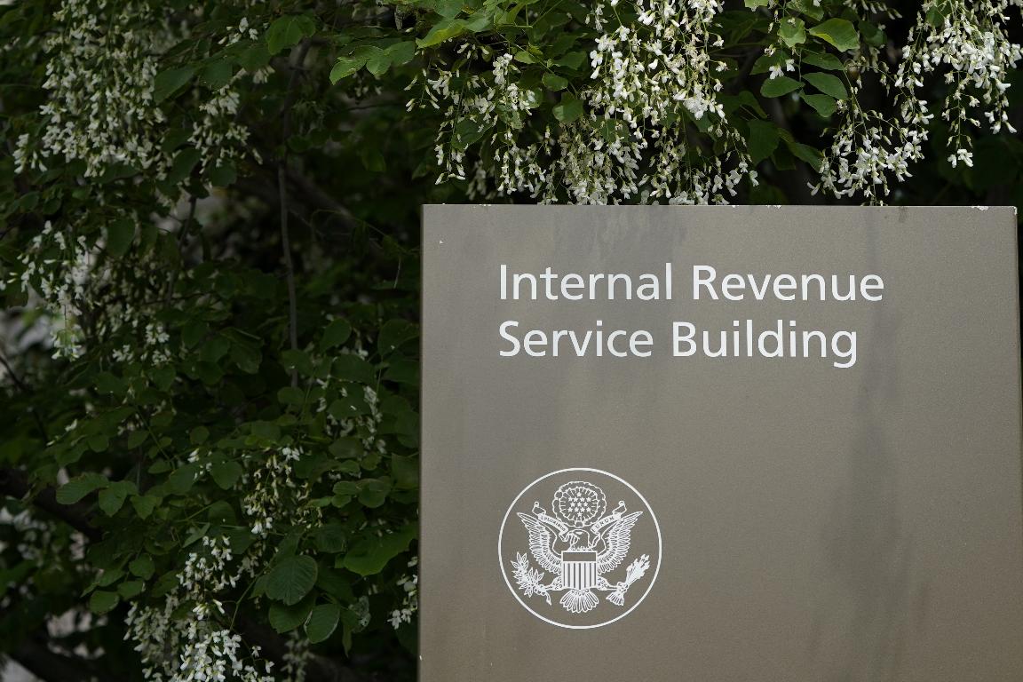 FILE - A sign for the Internal Revenue Service building is pictured in Washington, May 4, 2021. (AP Photo/Patrick Semansky, File)
