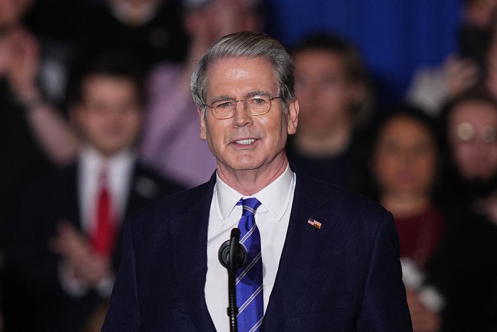 U.S. Department of the Treasury Scott Bessent speaks before President Donald Trump arrives at the Mount Airy Casino Resort in Mount Pocono, Pa., Tuesday, Dec. 9, 2025. (AP Photo/Matt Rourke)