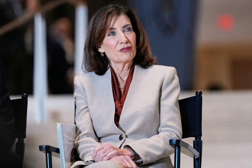 FILE - New York Governor Kathy Hochul participates in a ribbon cutting ceremony at the new JPMorgan Chase offices in New York, Oct. 21, 2025. (AP Photo/Seth Wenig, File)