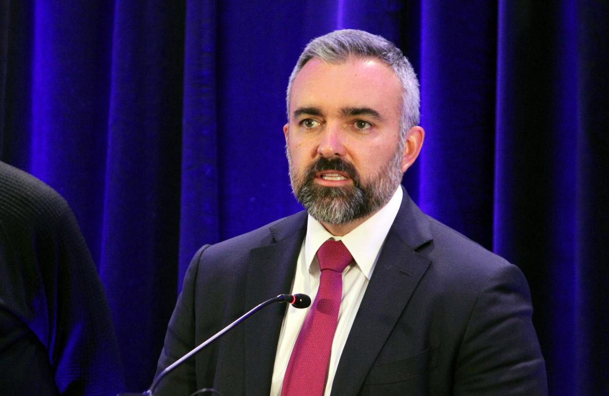 FILE - New Mexico Attorney General Raúl Torrez discusses the nexus of public safety, mental health and adverse child experiences during a news conference following a summit in Albuquerque, N.M., Nov. 3, 2023. (AP Photo/Susan Montoya Bryan, File)