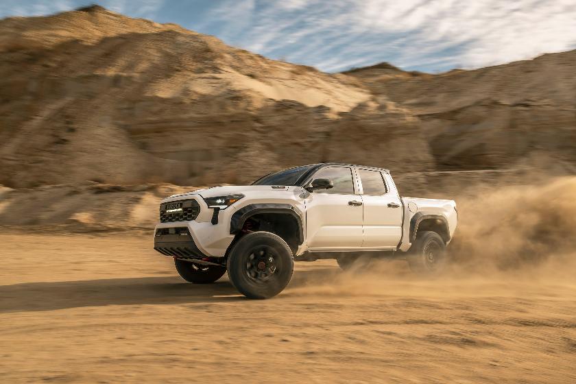 This photo provided by Toyota shows the Tacoma TRD Pro pickup. The Tacoma TRD Pro is impressively capable off-road thanks to its specialized suspension, big tires and more. (Courtesy of Toyota Motor Sales U.S.A. via AP)