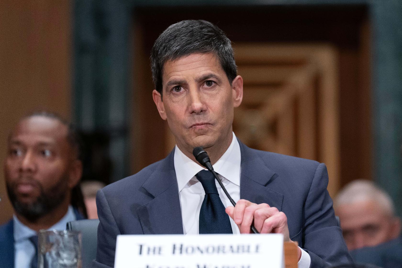 Kevin Warsh testifies during his nomination hearing to be a member and chairman of the Federal Reserve Board of Governors before the Senate Banking, Housing and Urban Affairs Committee on Capitol Hill, in Washington Tuesday, April 21, 2026. (AP Photo/Jose Luis Magana)