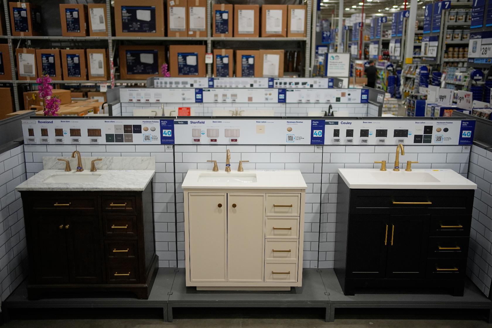Bathroom vanities are on display at a store Friday, Sept. 26, 2025, in Las Vegas. (AP Photo/John Locher)
