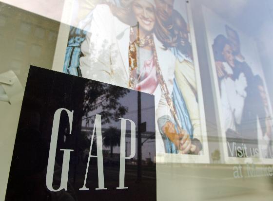 A window display shows current clothing styles at the headquarters of the Gap in San Francisco, Thursday, Nov. 18, 2004. (AP Photo/Eric Risberg,File)