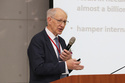 Huub Lelieveld speaks at the National Chung Hsing University in Taichung, Taiwan, in 2019. (World Food Prize Foundation via AP)