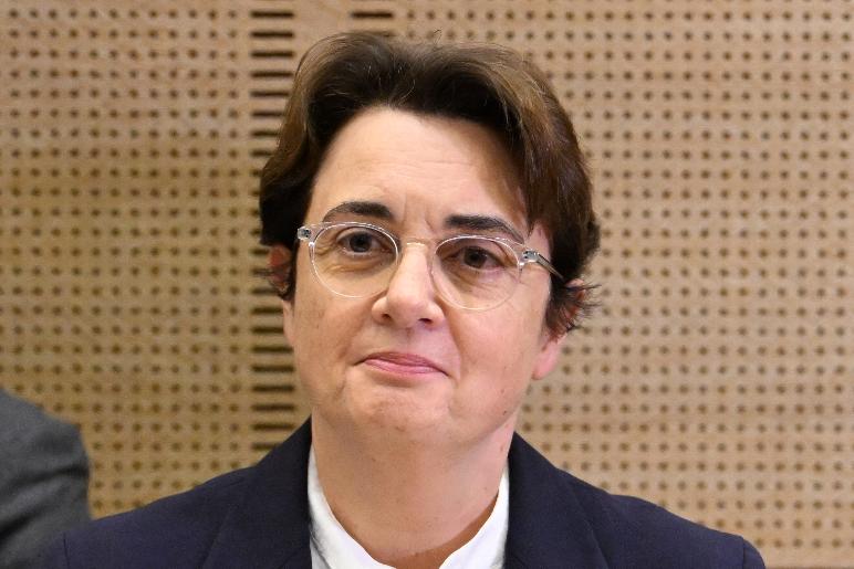 FILE - Laurence des Cars, director of Le Louvre museum, poses before a hearing at the Culture commission of the Senate, three days after historic jewels were stolen in a daring daylight heist, Oct. 22, 2025 in Paris. (AP Photo/Emma Da Silva, File)
