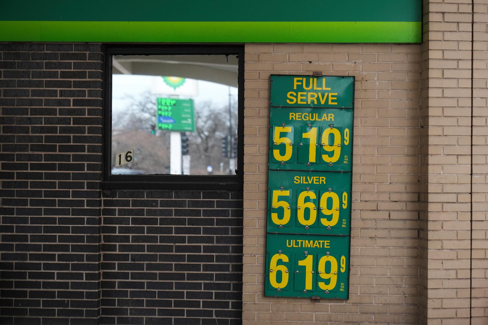 Gas prices are displayed at a station Tuesday, March 24, 2026, in Chicago. (AP Photo/Erin Hooley)