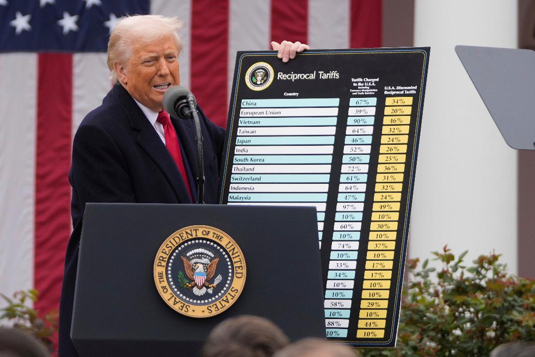 FILE - President Donald Trump speaks during an event to announce new tariffs in the Rose Garden at the White House on April 2, 2025, in Washington. (AP Photo/Mark Schiefelbein, File)