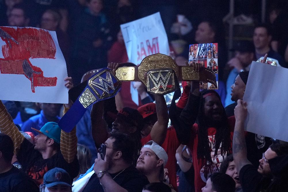 FILE - Wrestling fans cheer during the WWE Monday Night RAW event, Monday, March 6, 2023, in Boston. (AP Photo/Charles Krupa, File)