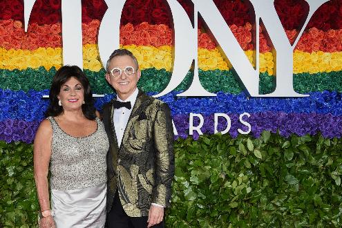 FILE - Broadway League President and CEO Charlotte St. Martin, left, and The Broadway League Chairman Thomas Schumacher arrive at the 73rd annual Tony Awards at Radio City Music Hall on Sunday, June 9, 2019, in New York. (Photo by Evan Agostini/Invision/AP, file)