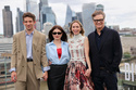 Josh O'Connor, from left, Eve Hewson, Emily Blunt and Colin Firth pose for photographers at the photo call for the film 'Disclosure Day' on Friday, June 5, 2026, in London. (Photo by Millie Turner/Invision/AP)
