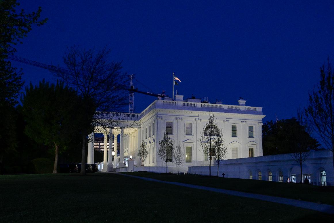 The White House is seen in Washington, Tuesday, April 7, 2026, at 8:00 p.m. EDT. (AP Photo/Rod Lamkey, Jr.)