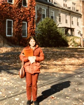 Anne D'Innocenzio, the writer of the article, sporting her rust colored corduroy pants that she purchased at the now defunct Livingston Mall in a photo taken by her late uncle, Victor Tedeschi, in the fall of 1980 in Northampton, Massachusetts. (AP Photo/Victor Tedeschi)