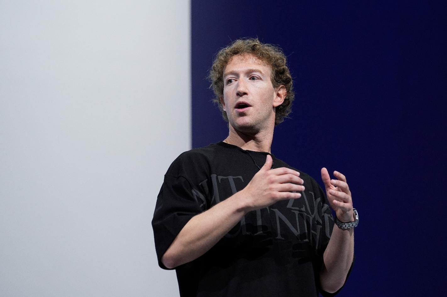 FILE - Mark Zuckerberg talks about the Orion AR glasses during the Meta Connect conference on Sept. 25, 2024, in Menlo Park, Calif. (AP Photo/Godofredo A. Vasquez, File)