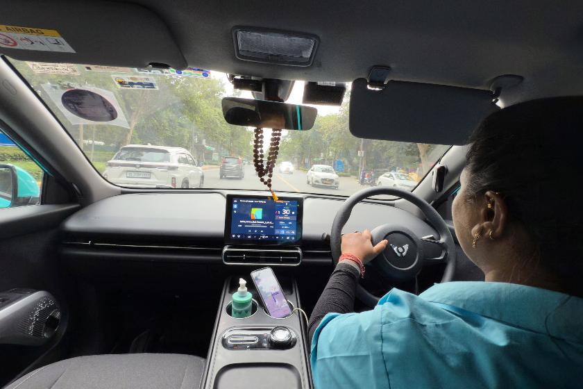 A cab driver drives a Vinfast car in New Delhi, India, Friday, July 17, 2026. (AP Photo/Yirmiyan Arthur)