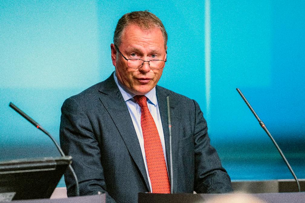 FILE - Nicolai Tangen attends a media conference on his employment agreement as new CEO for Norges Bank Investment Management, in Oslo, Norway, Thursday May 28, 2020. (Hakon Mosvold Larsen/NTB scanpix via AP, File)