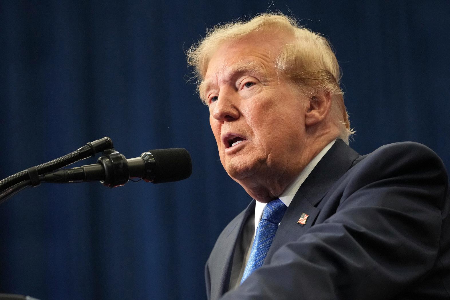 President Donald Trump speaks during an event to present the Congressional Space Medal of Honor to Artemis II crew members, Friday, Aug. 28, 2026, at Johnson Space Center in Houston. (AP Photo/Mark Schiefelbein)