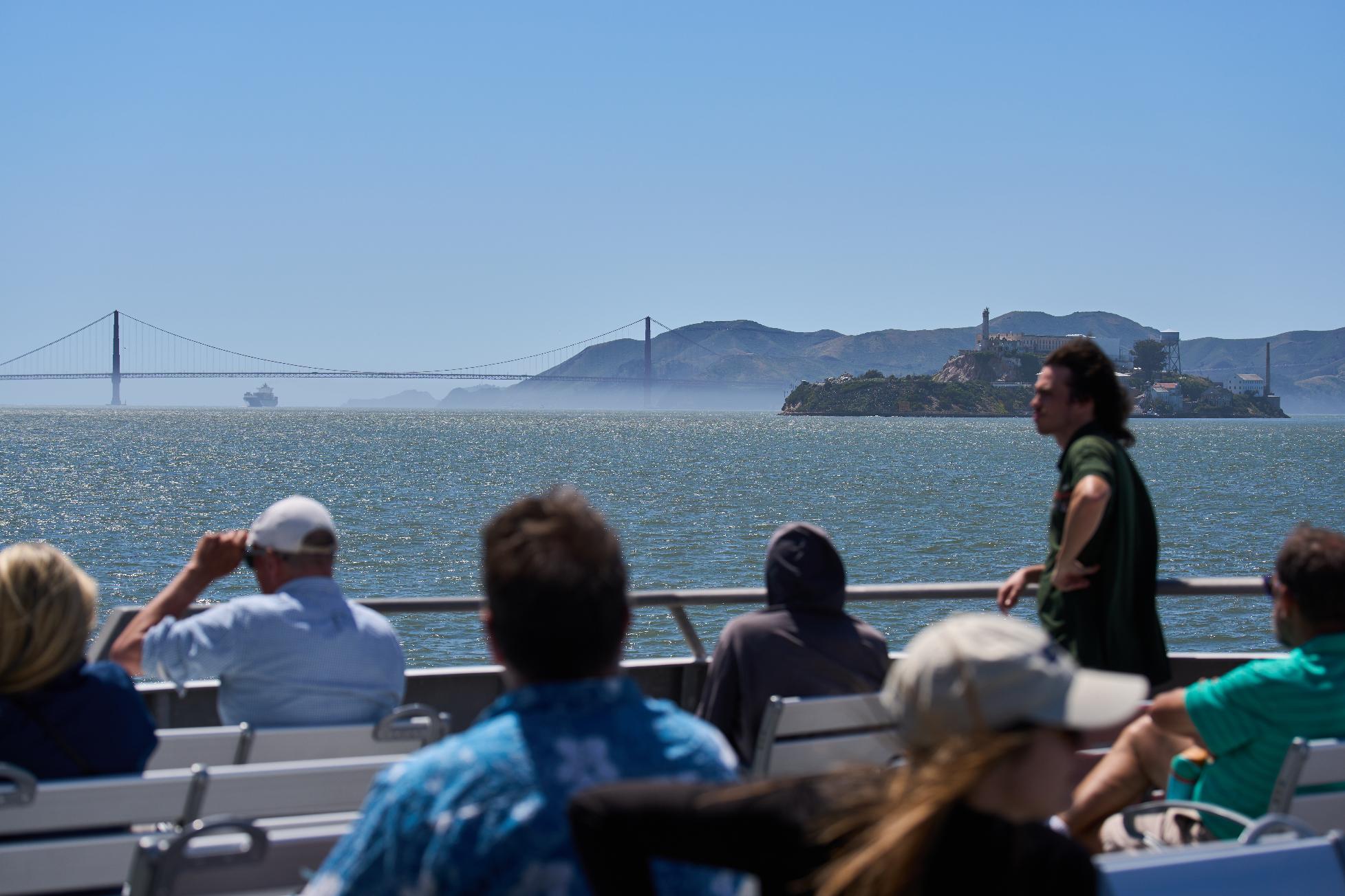Passengers ride a San Francisco Bay ferry, Tuesday, May 19, 2026. (AP Photo/Annika Hammerschlag)
