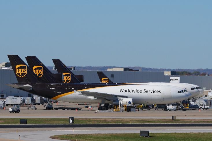 FILE - UPS jets are parked at the Worldport package sorting complex at Louisville Muhammad Ali International Airport, Thursday, Nov. 6, 2025, in Louisville, Ky. (AP Photo/Darron Cummings, File)