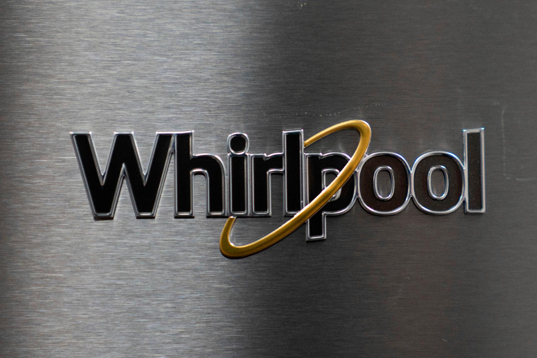 FILE - A logo for Whirlpool is seen at Riegelmann's Appliance on April 3, 2025, in Gresham, Ore. (AP Photo/Jenny Kane, File)