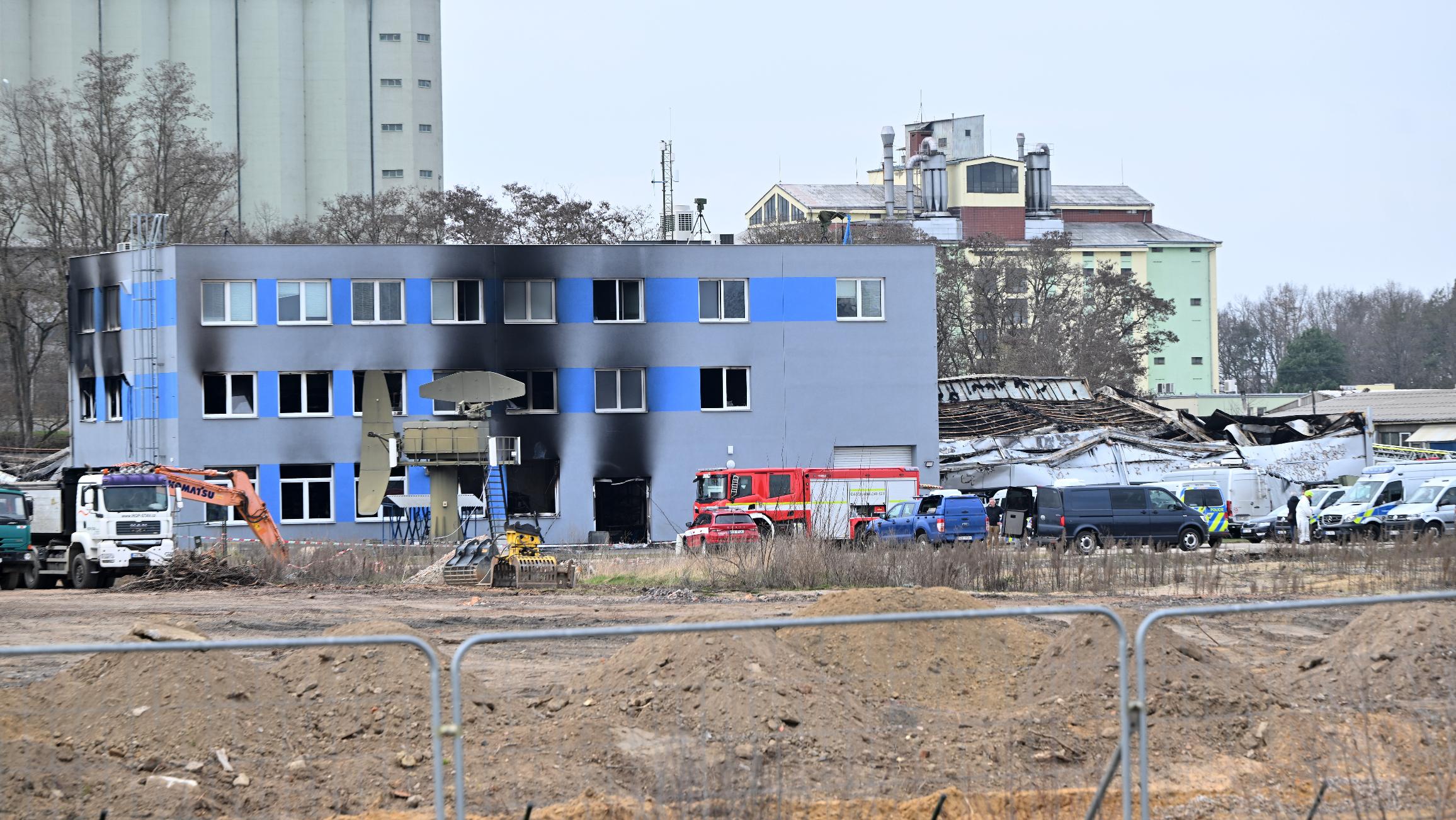The exterior of the industrial zone where a storage hall burned down is seen in Pardubice, Czech Republic, Friday, March 20, 2026. (Vostarek Josef/CTK via AP)