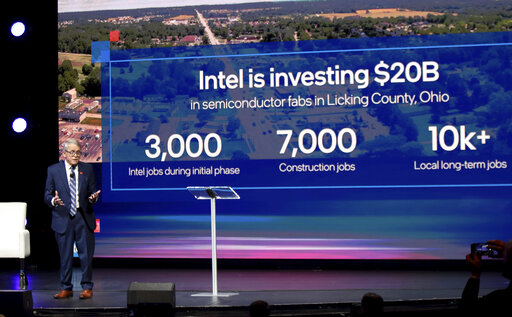 Ohio governor Mike DeWine speaks during the announcement on Friday Jan. 21, 2022 in Newark, Ohio, that Intel will invest $20 billion to build two computer chip factories on a 1,000-acre site in Licking County, Ohio, just east of Columbus. (AP Photo/Paul Vernon)