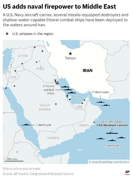 U.S. warships have steamed to the Mideast and President Donald Trump renews his focus on Iran. (AP Digital Embed)