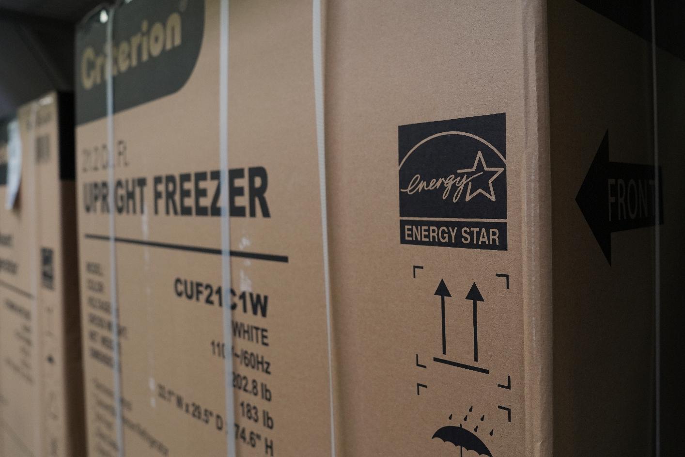FILE - An Energy Star logo is displayed on a box for a freezer Jan. 21, 2025, in Evendale, Ohio. (AP Photo/Joshua A. Bickel, File)