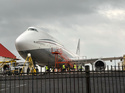 FILE - A Boeing 747 with the color scheme of planes used by the Qatari royal family is seen Friday, May 2, 2025 at San Antonio International Airport in San Antonio, Texas. (Brandon Lingle/The San Antonio Express-News via AP, File)