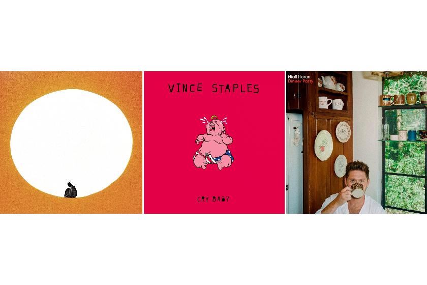 This combination of album covers show "“I Built You A Tower” by Death Cab for Cutie, from left, "Cry Baby" by Vince Staples, and Dinner Party" by Niall Horan. (Anti-/Section Eight Arthouse-Loma Vista/Capitol Records via AP)