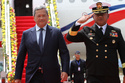 Cambodia's Prime Minister Hun Manet, left, arrives ahead of the 48th ASEAN Summit and Related Meetings in Cebu province, central Philippines on Thursday, May 7, 2026. (AP Photo/Jacqueline Hernandez, Pool)