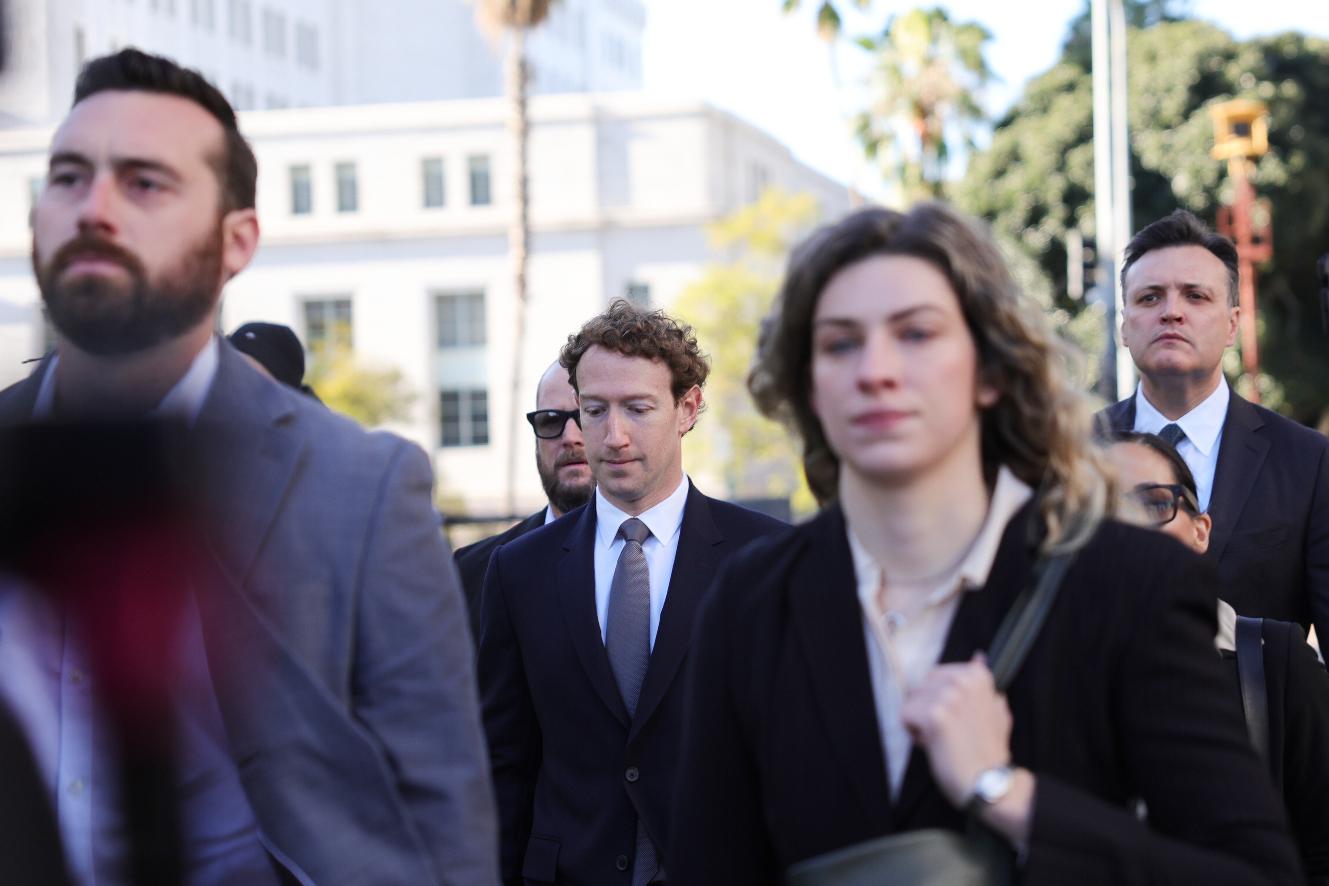 Meta CEO Mark Zuckerberg arrives for a landmark trial over whether social media platforms deliberately addict and harm children, Wednesday, Feb. 18, 2026, in Los Angeles. (AP Photo/Ryan Sun)