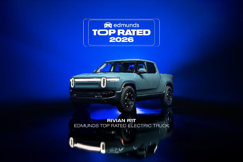 HOLD FOR 9am EST EMBARGO WEDNESDAY, FEB. 18 - This photo provided by Edmunds shows the Rivian R1T, the Edmunds Top Rated Electric Truck for 2026. (Courtesy of Edmunds via AP)