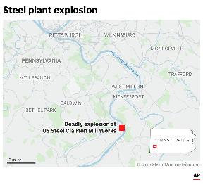 The map above locates the US Steel Clairton Mill Works steel plant in Clairton, Penn. where a deadly explosion occurred. (AP Digital Embed)