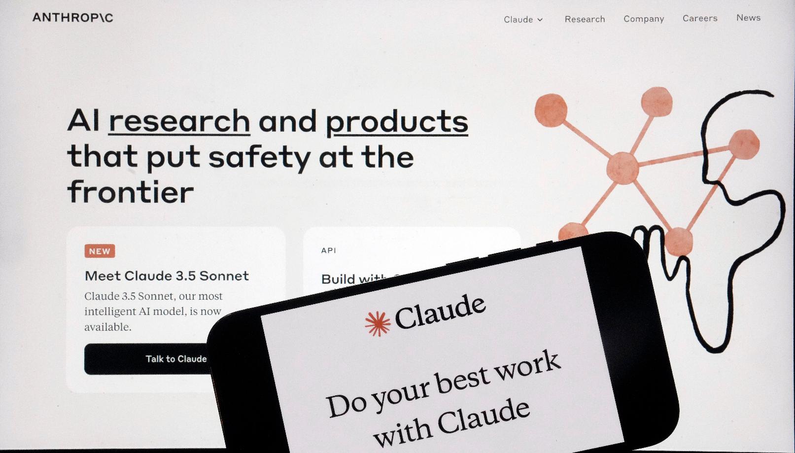 FILE - The Anthropic website and mobile phone app are shown in this photo, in New York, July 5, 2024. (AP Photo/Richard Drew, File)