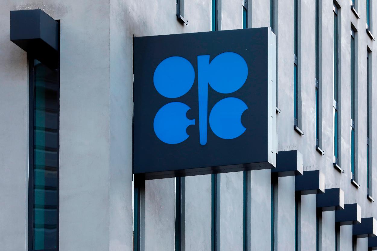 FILE - The logo of the Organization of the Petroleum Exporting Countries (OPEC) is displayed outside of OPEC's headquarters in Vienna, Austria, Thursday, March 3, 2022. (AP Photo/Lisa Leutner, File)