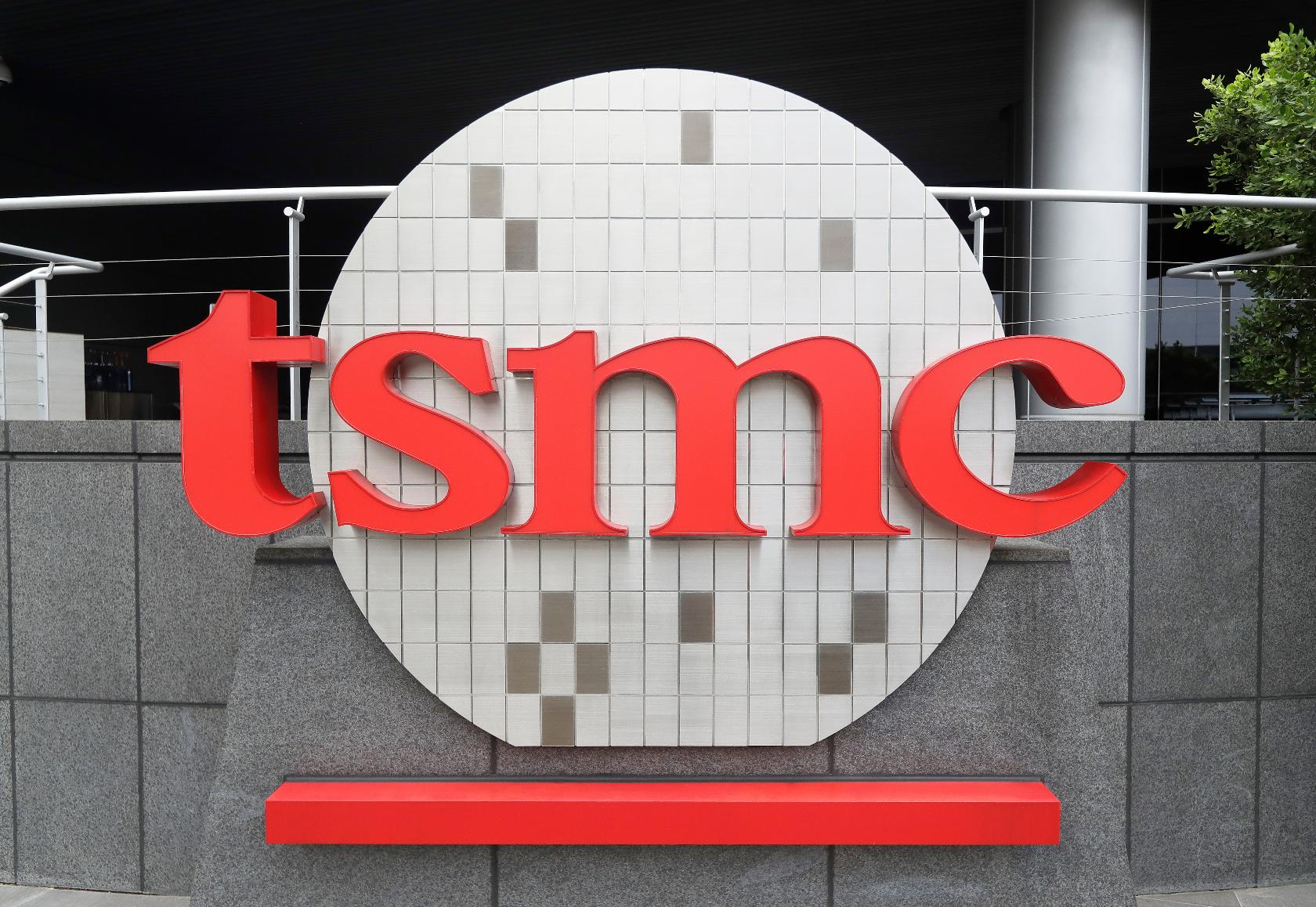 FILE - A Taiwan Semiconductor Manufacturing Co., Ltd. (TSMC) logo is seen at the headquarters in Hsinchu, Taiwan, Oct. 20, 2021. (AP Photo/Chiang Ying-ying, File)
