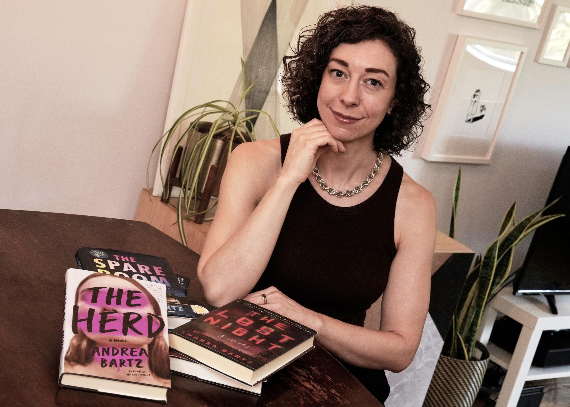 FILE - Thriller novelist Andrea Bartz is photographed in her home, in the Brooklyn borough of New York, Sept. 4, 2025. (AP Photo/Richard Drew, File)