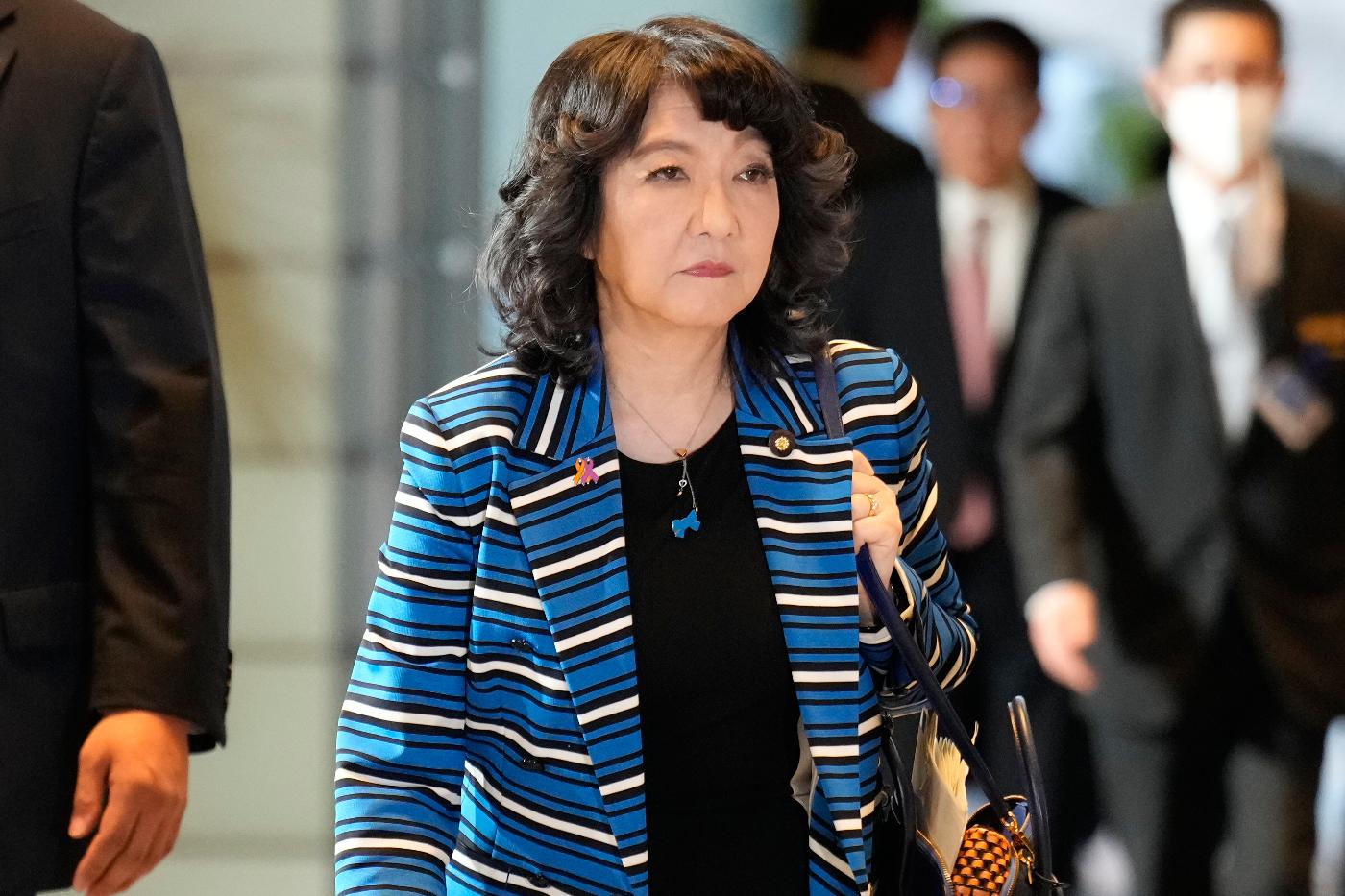 FILE - Satsuki Katayama, newly appointed finance minister, arrives at the prime minister's office in Tokyo, on Oct. 21, 2025. (AP Photo/Eugene Hoshiko, File)
