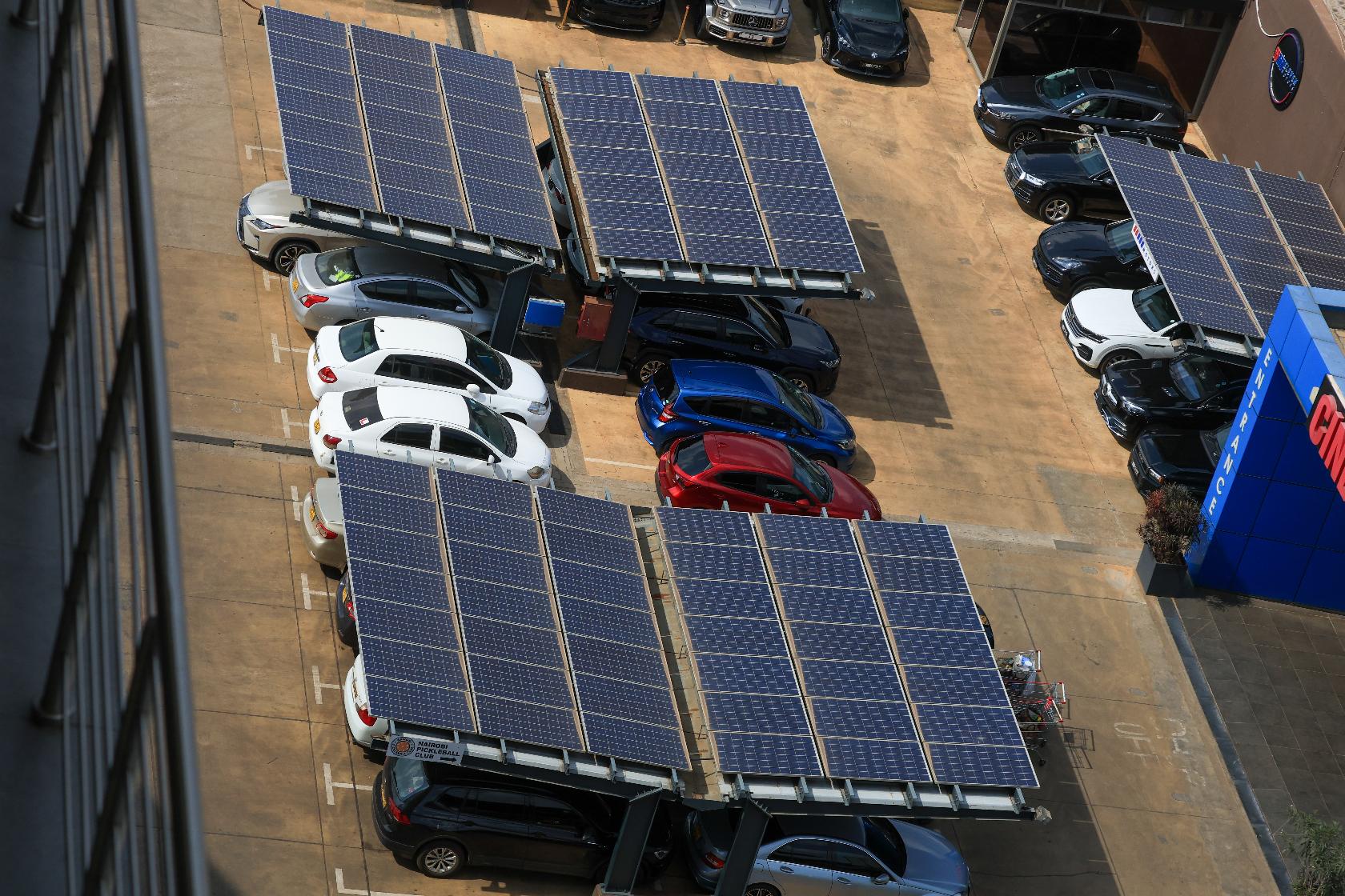 FILE - A solar power plant is seen at the car park of Two Rivers Complex in Nairobi, Kenya, July 16, 2026. (AP Photo/Andrew Kasuku, File)